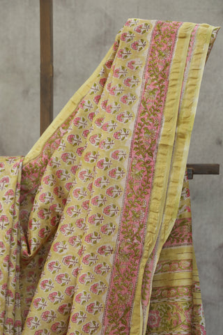 Yellow HBP Cotton Silk Saree With Chanderi Border - SRYCSS828