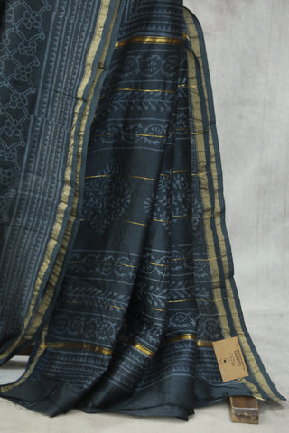 Dark Blue HBP Cotton Silk Saree With Chanderi Border - SRDBCSS814