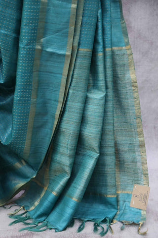 Sky Blue Tussar Silk Saree - SRGKTSS108EX