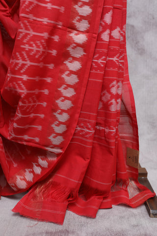 Red Pochampalli Cotton Ikat Saree-SRRPCIS174