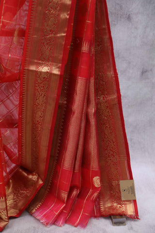 Red Chanderi Tissue Silk Saree-SRRCTSS54