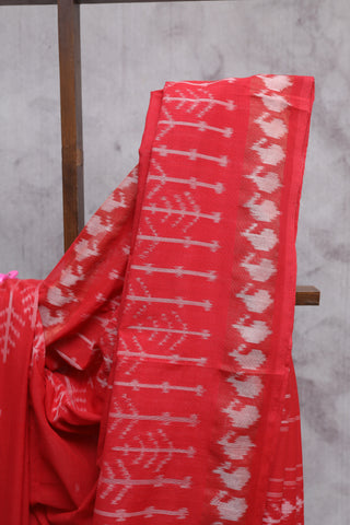 Red Pochampalli Cotton Ikat Saree-SRRPCIS174