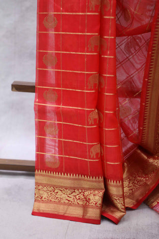 Red Chanderi Tissue Silk Saree-SRRCTSS54