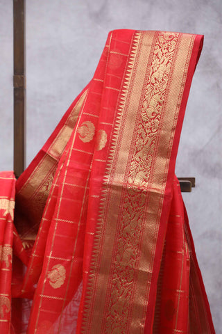 Red Chanderi Tissue Silk Saree-SRRCTSS54