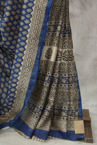 Dark Blue HBP Cotton Silk Saree With Chanderi Border - SRBCSS808