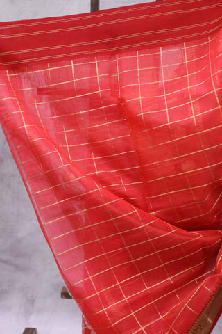 Red Chanderi Tissue Silk Saree-SRRCTSS54