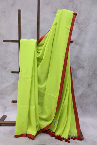 Neon Green Mulmul Cotton Saree-SRNGMCS16EX