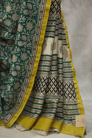 Green HBP Cotton Silk Saree With Chanderi Border - SRGCSS832