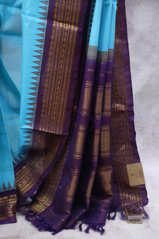 Sky Blue Cotton Gadwal Saree - SRSBCGS129