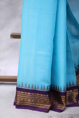 Sky Blue Cotton Gadwal Saree - SRSBCGS129