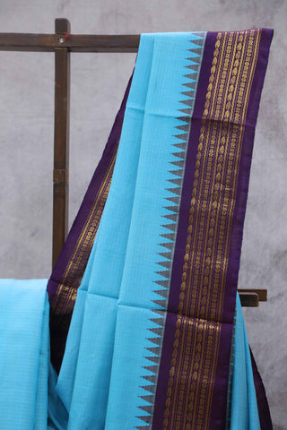 Sky Blue Cotton Gadwal Saree - SRSBCGS129