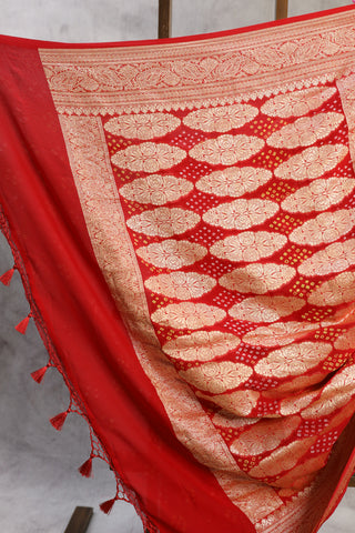 Red Bandhani Georgette Banarasi Silk Saree - SRRBGBSS418