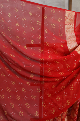 Red Bandhani Georgette Banarasi Silk Saree - SRRBGBSS418