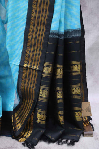 Sky Blue Cotton Gadwal Saree - SRSBCGS128