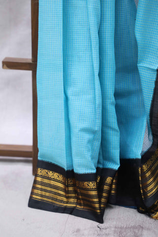 Sky Blue Cotton Gadwal Saree - SRSBCGS128