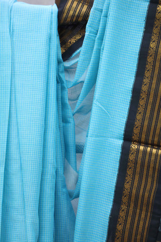 Sky Blue Cotton Gadwal Saree - SRSBCGS128