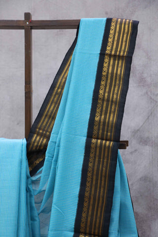 Sky Blue Cotton Gadwal Saree - SRSBCGS128