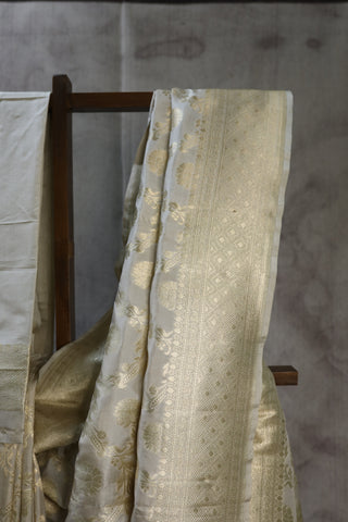 Off White Banarasi Silk Saree-SROWBSS452