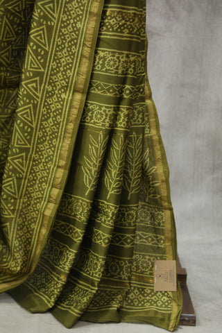 Olive HBP Cotton Silk Saree With Chanderi Border - SROCSS838