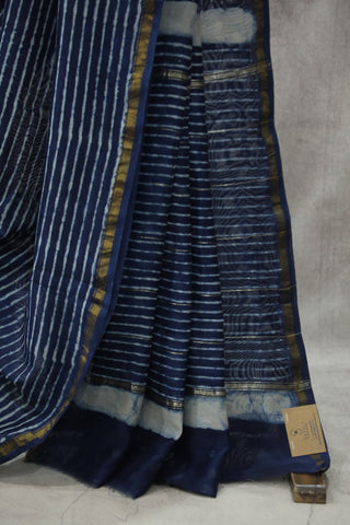 Indigo HBP Cotton Silk Saree With Chanderi Border - SRICSS835