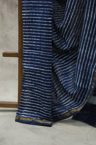 Indigo HBP Cotton Silk Saree With Chanderi Border - SRICSS835