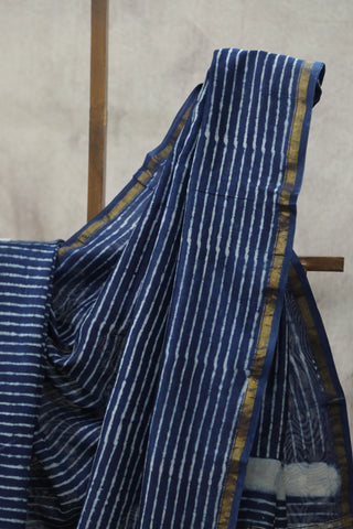 Indigo HBP Cotton Silk Saree With Chanderi Border - SRICSS835