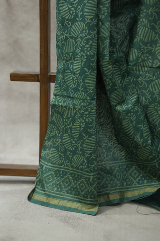 Green HBP Cotton Silk Saree With Chanderi Border - SRGCSS839