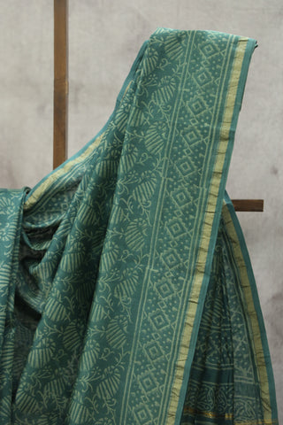 Green HBP Cotton Silk Saree With Chanderi Border - SRGCSS839