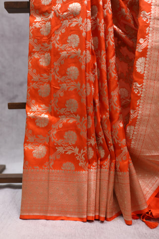 Orange Banarasi Silk Saree-SROBSS442