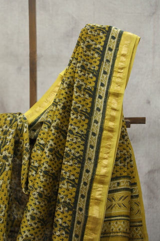 Yellow HBP Cotton Silk Saree With Maheshwari Border - SRYCSS829