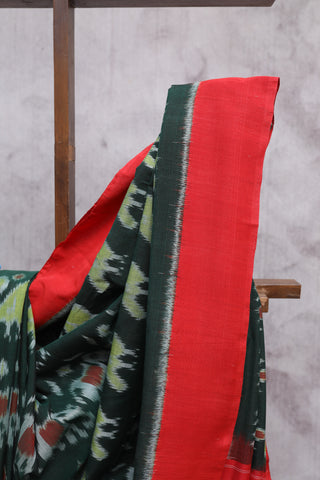 Dark Green Pochampalli Cotton Ikat Saree-SRDGPCIS154