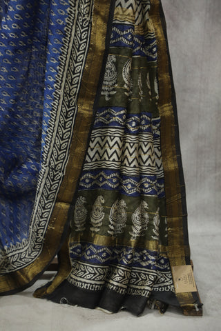 Blue HBP Cotton Silk Saree With Maheshwari Border - SRBCSS840