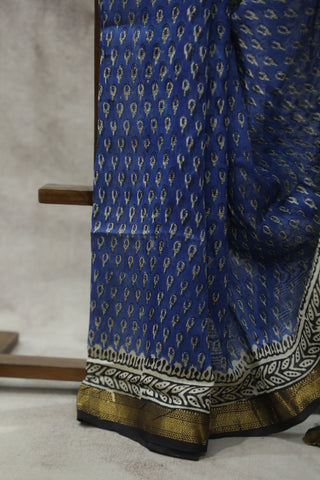 Blue HBP Cotton Silk Saree With Maheshwari Border - SRBCSS840