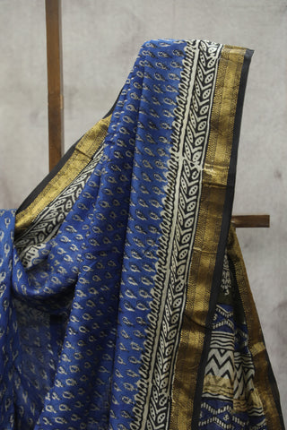 Blue HBP Cotton Silk Saree With Maheshwari Border - SRBCSS840