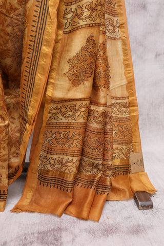 Mustard Yellow HBP Cotton Silk Chanderi Saree-SRMYCSCS559