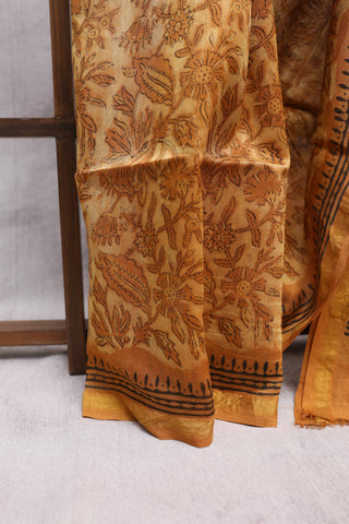 Mustard Yellow HBP Cotton Silk Chanderi Saree-SRMYCSCS559