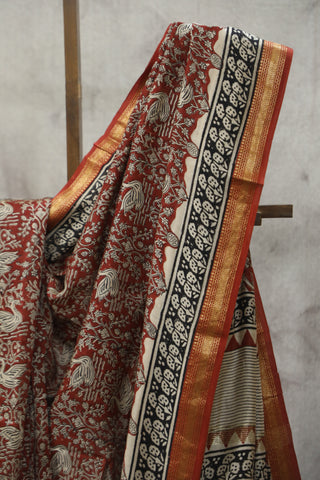 Red HBP Cotton Silk Saree With Maheshwari Border - SRRCSS842