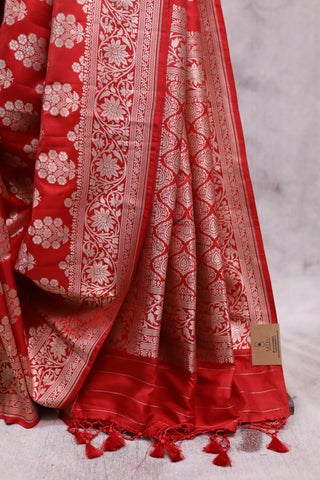 Red Banarasi Silk Saree-SRRBSS453