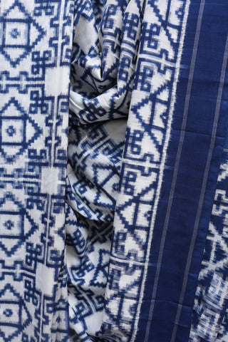 White-Blue Pochampalli Cotton Ikat Saree-SRWBPCIS182