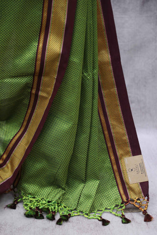 Parrot Green Plain Khun Saree With Border-SRPGPKS150