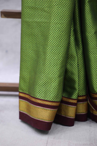 Parrot Green Plain Khun Saree With Border-SRPGPKS150