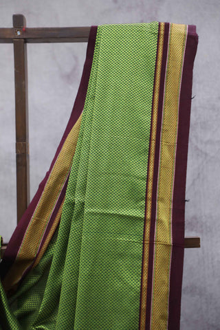 Parrot Green Plain Khun Saree With Border-SRPGPKS150