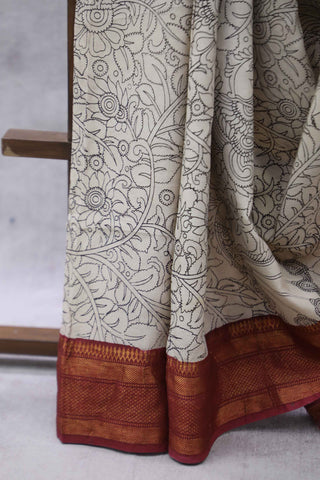 Cream Kalamkari Chinnori Silk Saree-SRCKCSS38