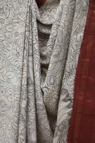 Cream Kalamkari Chinnori Silk Saree-SRCKCSS38