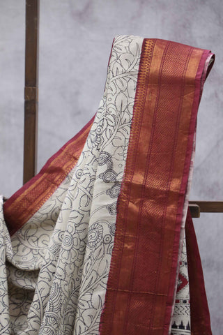 Cream Kalamkari Chinnori Silk Saree-SRCKCSS38