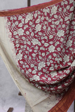 Cream Kalamkari Chinnori Silk Saree-SRCKCSS38