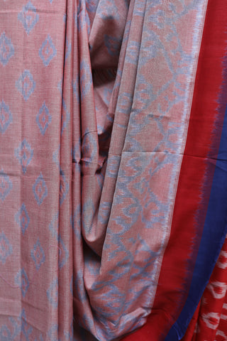 Light Red Pochampalli Cotton Ikat Saree-SRLRPCIS175