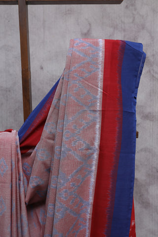 Light Red Pochampalli Cotton Ikat Saree-SRLRPCIS175