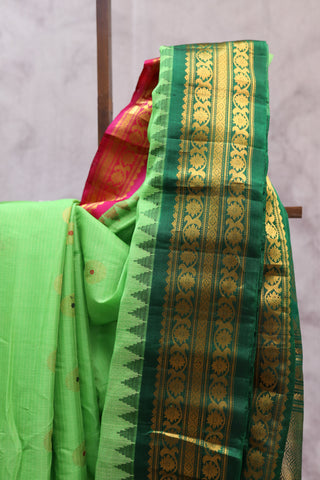 Pastel Green Cotton Silk Gadwal Saree - SRPGCSGS348