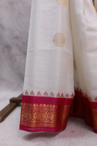 White Cotton Silk Gadwal Saree - SRWCSGS349